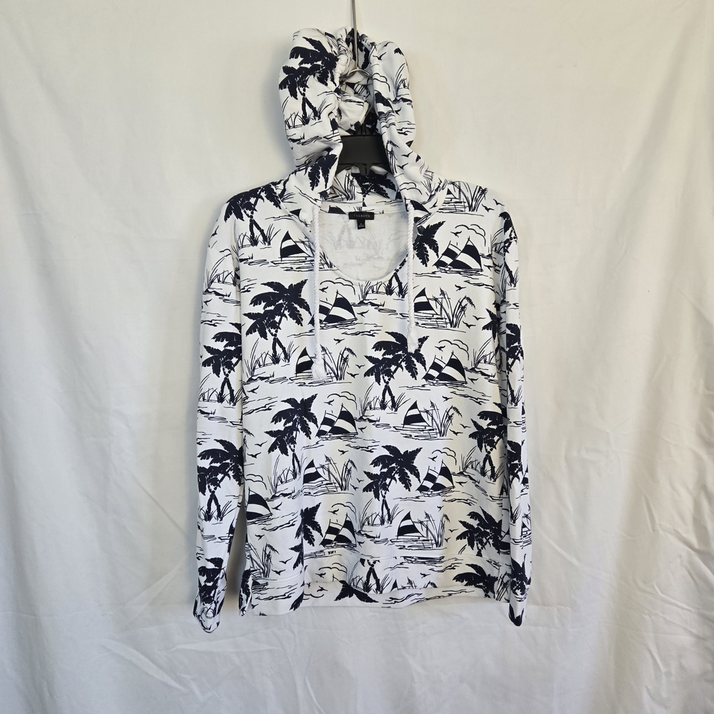 Talbots Women's Navy White Sail Away Nautical Graphic Summer Beach Hoodie Medium